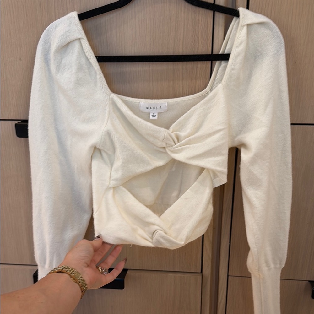 White Long Sleeve Knotted Top